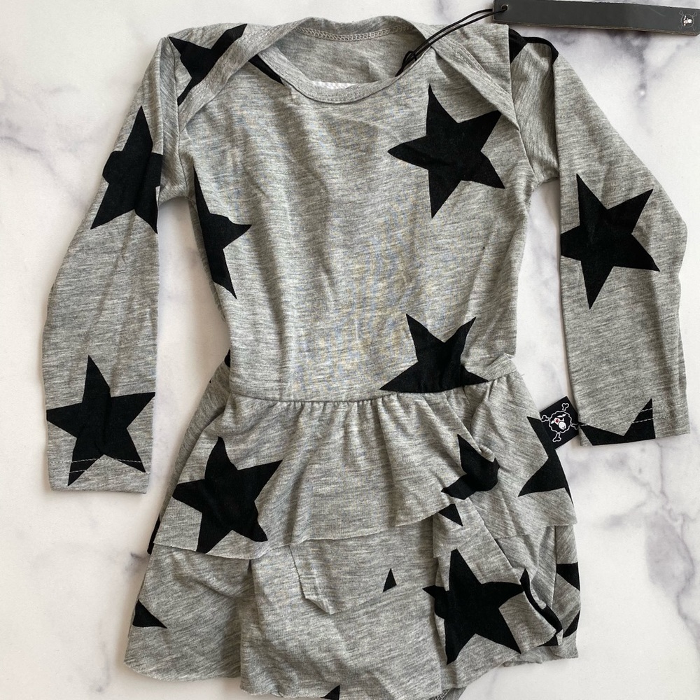 Nununu NWT Grey Star Dress Onesie 12-18 Mos